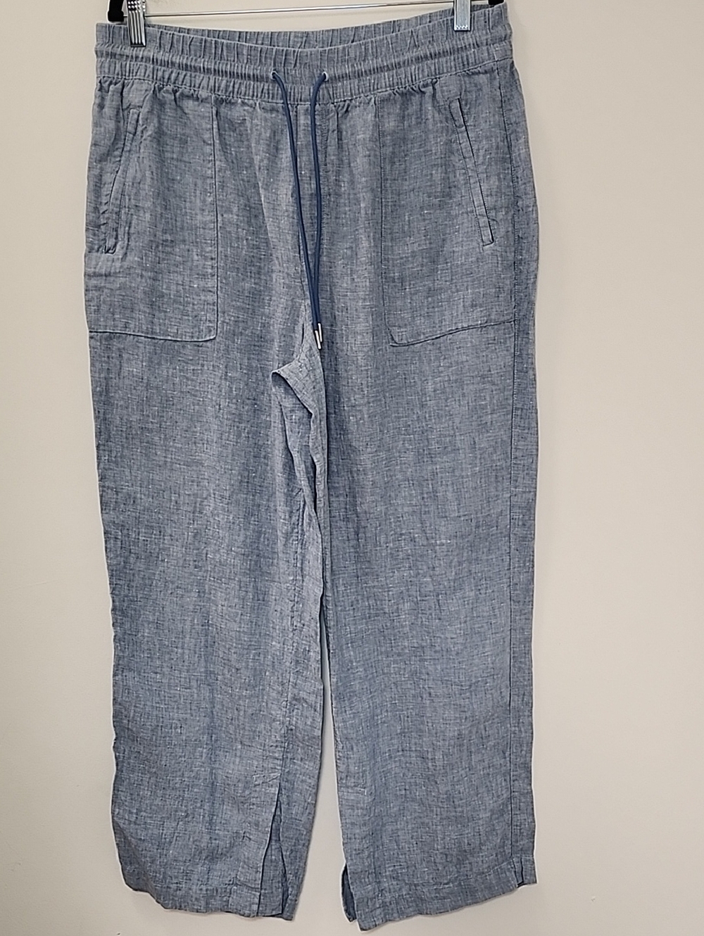 ATHLETA 100% LINEN Chambray Blue RETREAT Slit WIDE LEG Pants Sz 14 - Picture 5 of 16